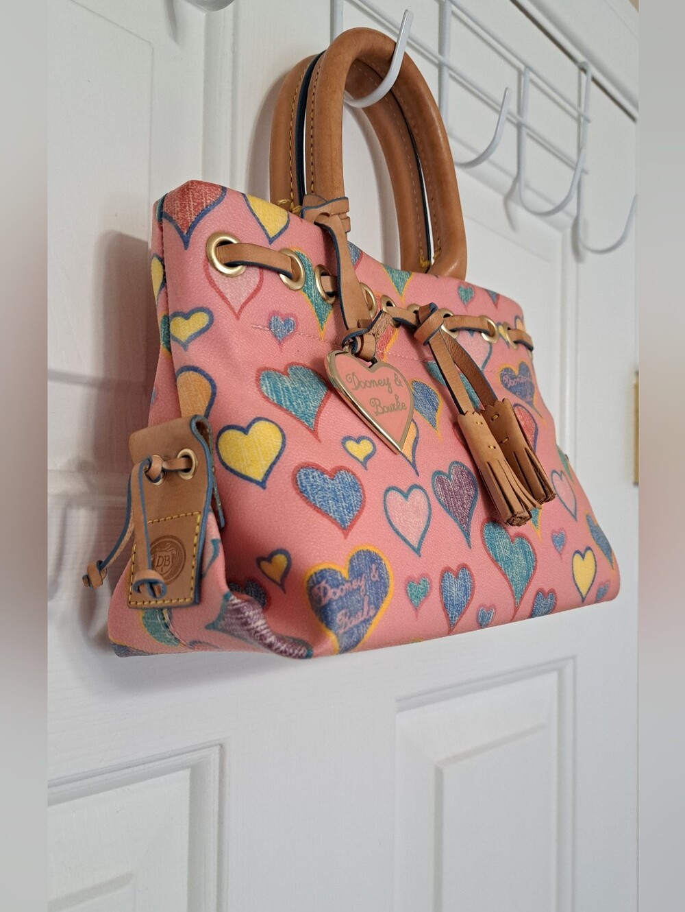 Vintage Dooney & Bourke Crayon Hearts Tiny Tassel Tote - Picture 4 of 16